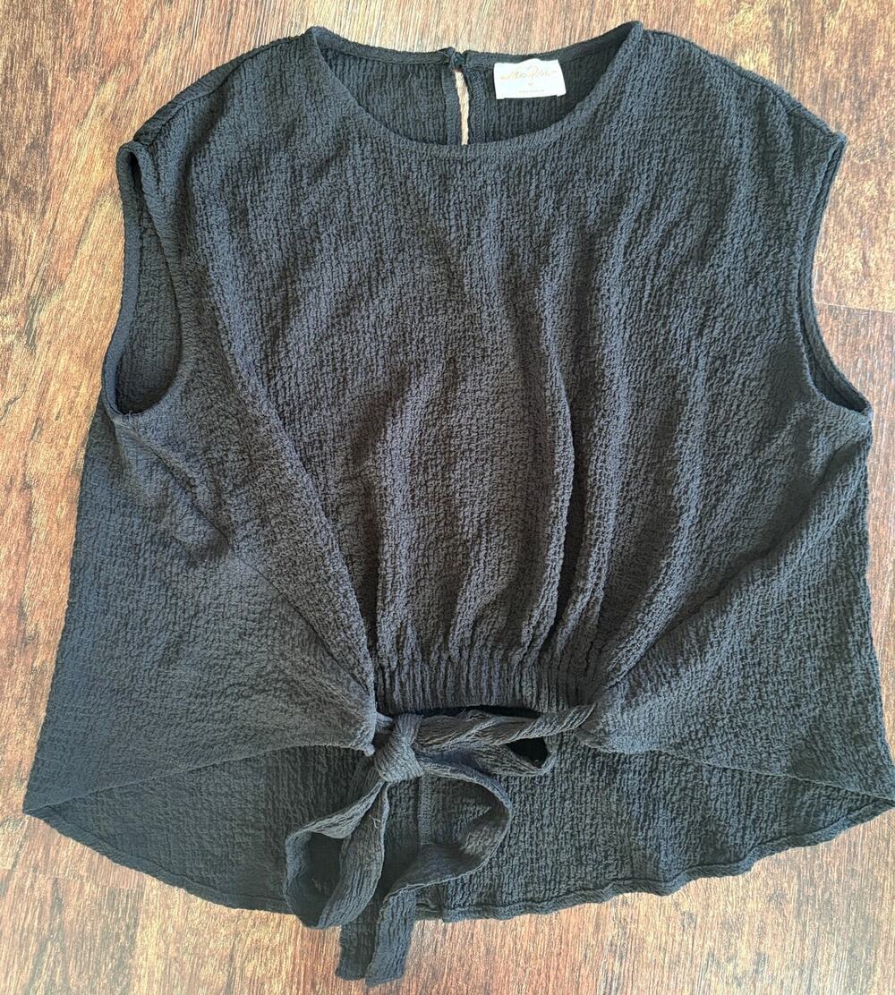 Allie Rose Womens Black Knit Tie Front Crewneck Tank Top Medium